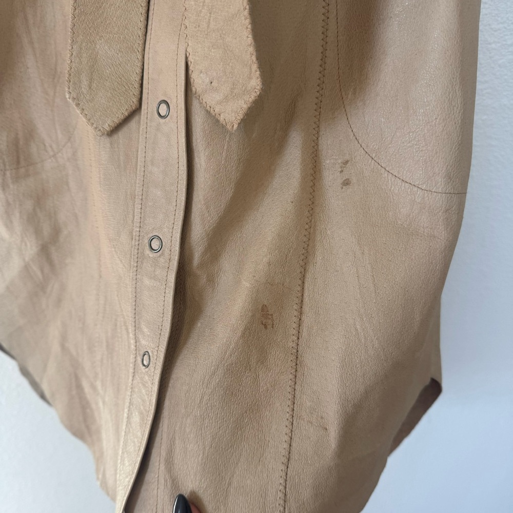 Illia Tan Beige 100% Genuine Leather Dress Belted Snap Front Sheath 6 S *Stains - Picture 3 of 13